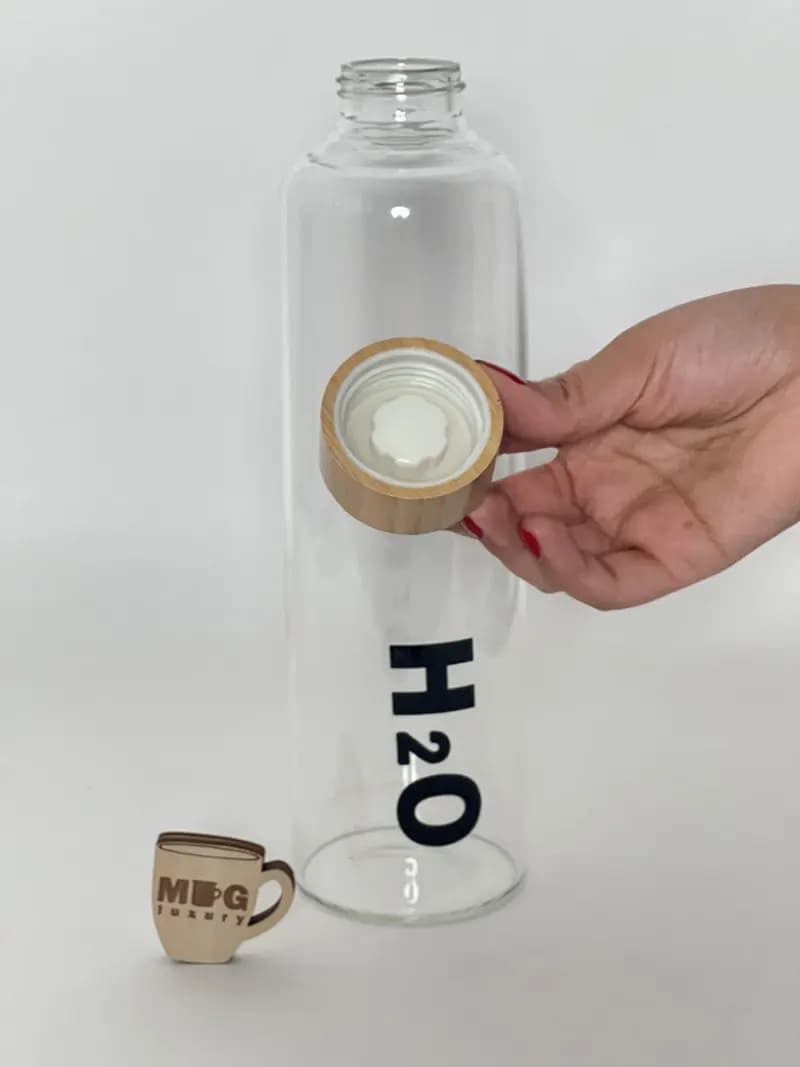 بطری پیرکس وارداتی H2O درب بامبو واشردار 1000 میل — تصویر ۴