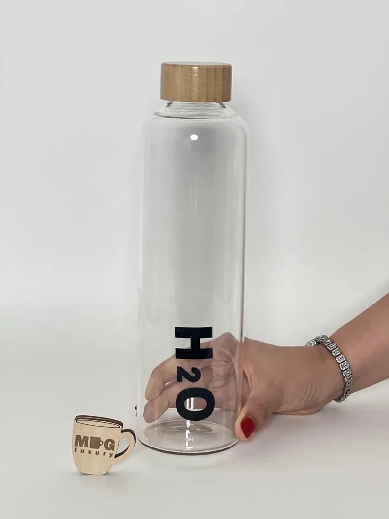 بطری پیرکس وارداتی H2O درب بامبو واشردار 1000 میل