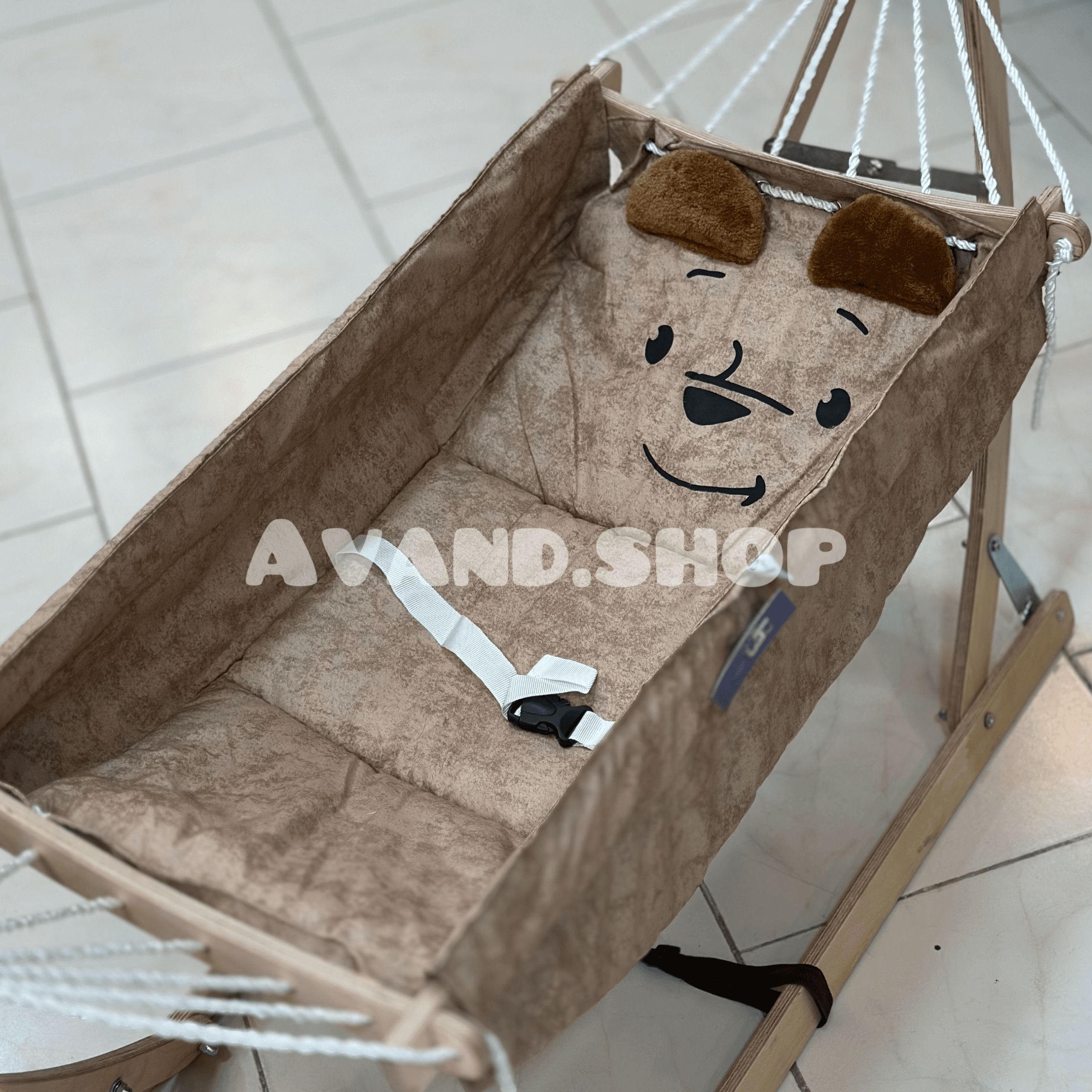 گهواره سنتی چوبی تاشو نوزاد مدل آنیا (طرح خرس ) — تصویر ۲