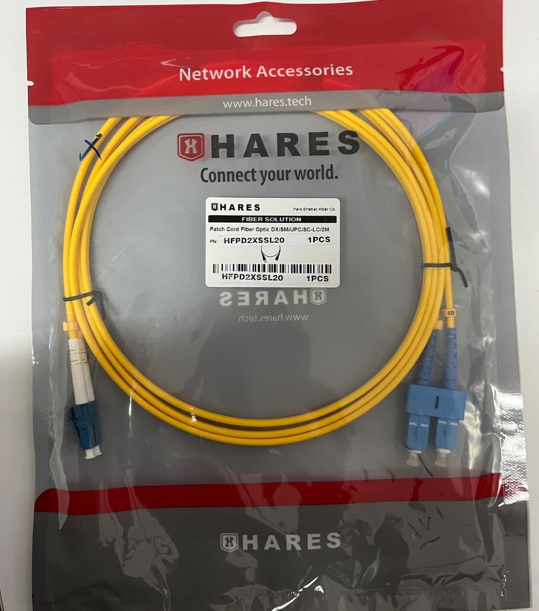 پچ کورد فیبر نوری HARES مدل SC-LC DX SM UPC طول 2 متر