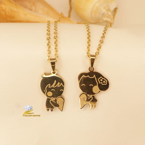 ست گردنبند عاشقانه استیل دختر و پسر مدل Love Heart