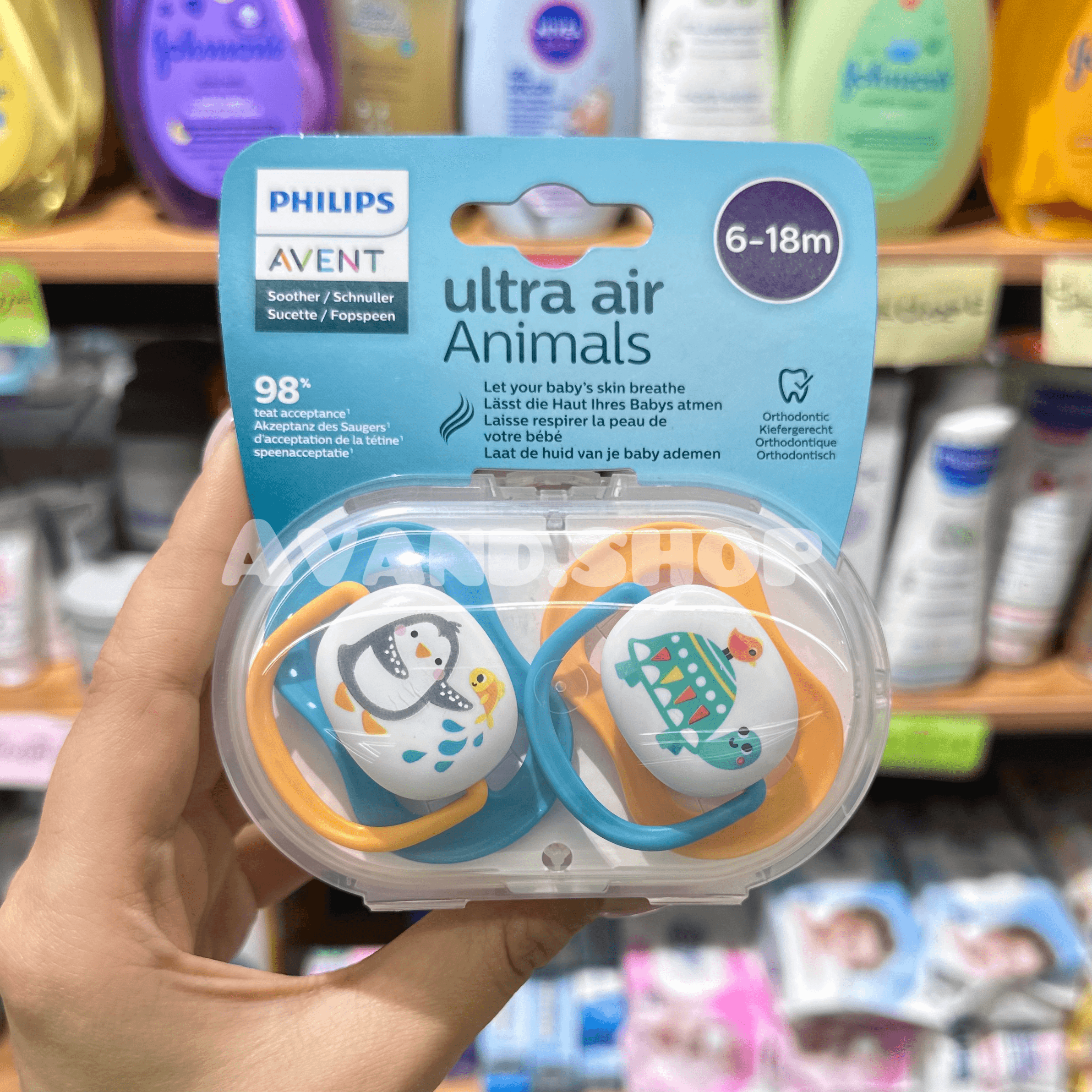پستانک Avent اونت ultra air فیلیپس 6تا18 ماه طرح حیوانات (تکی)