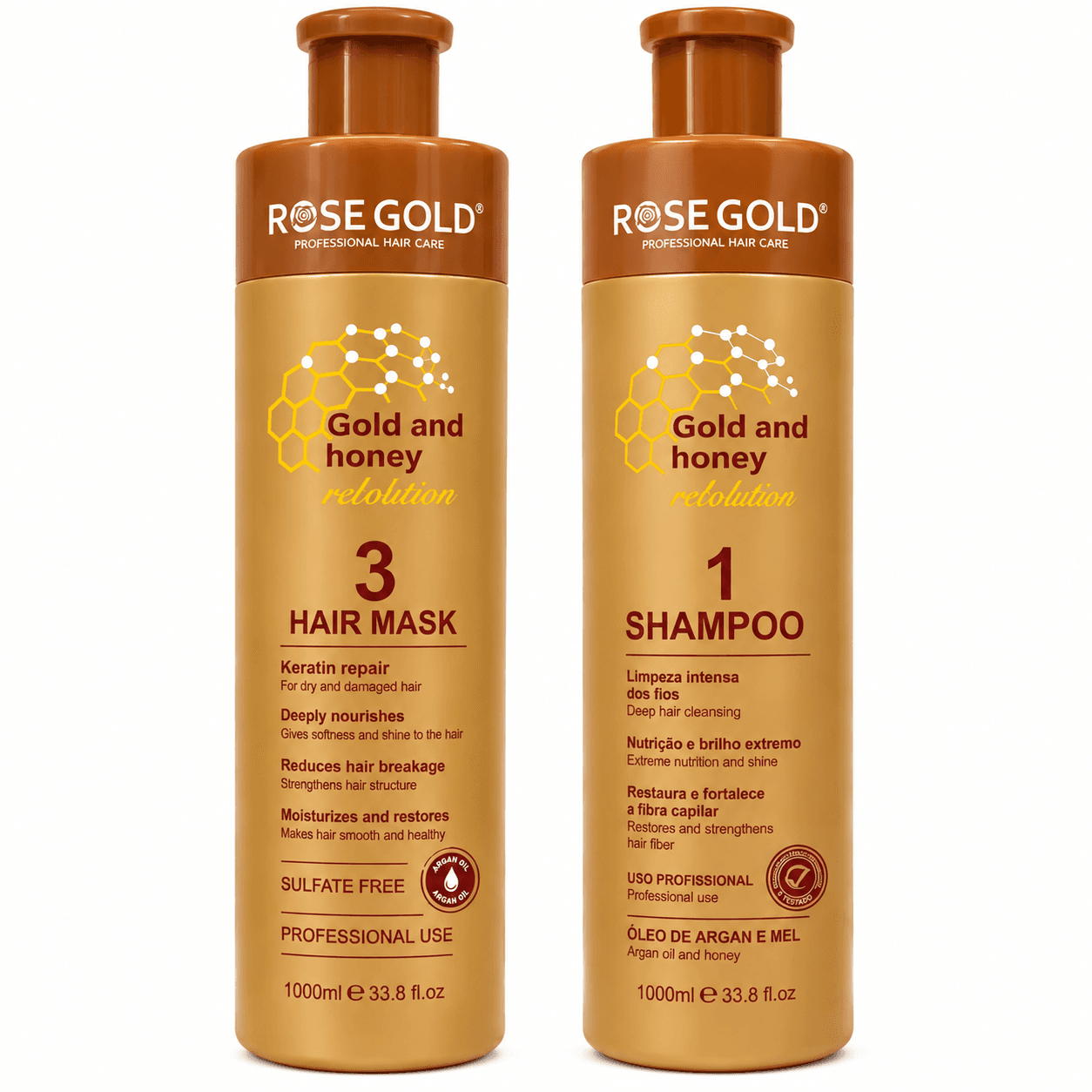 شامپو و ماسک کراتین گلد اند هانی رزگلد SHAMPOO& MASK KERATIN GOLD AND HONEY ROSE GOLD