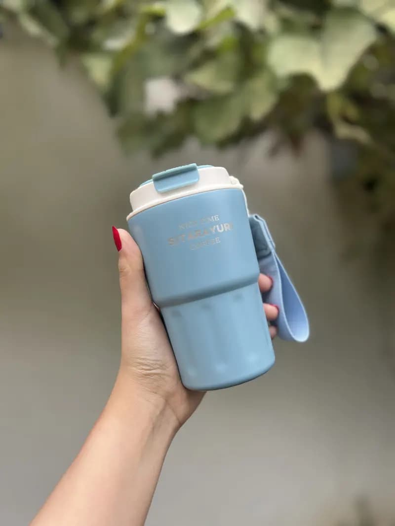 تراول ماگ SITARAYURI سایز متوسط آسان نوش دار 360 میل استیل 304 — تصویر ۳