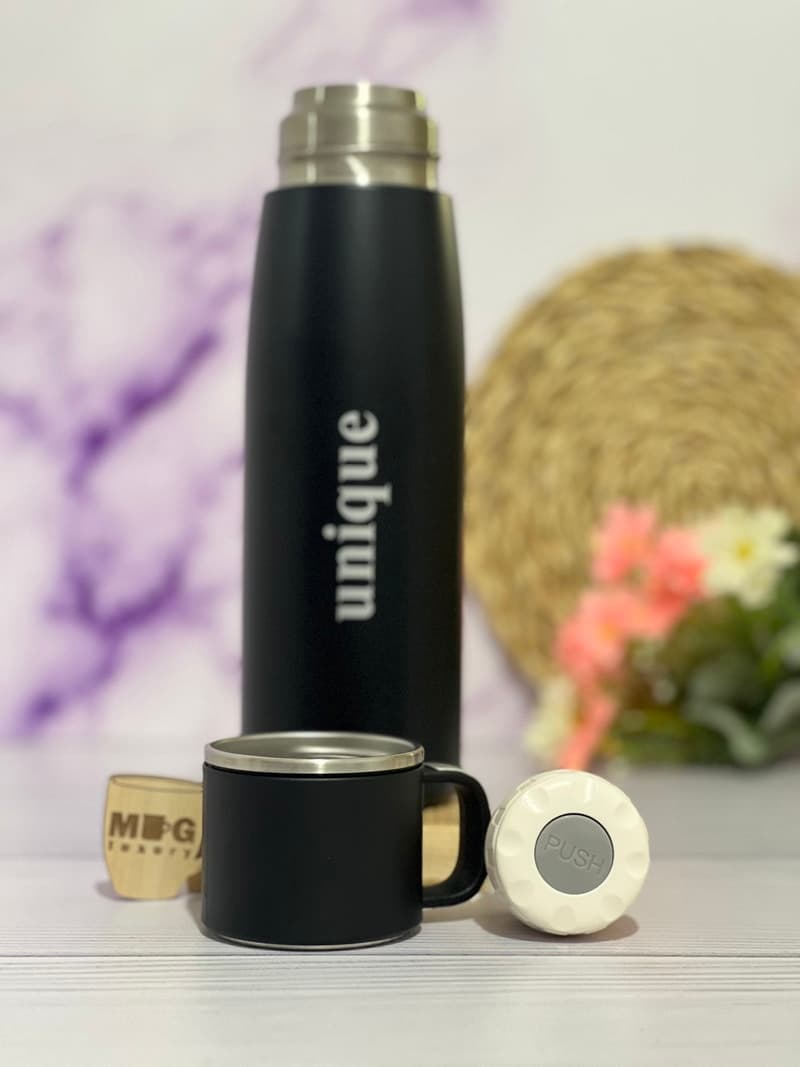 فلاسک UNIQUE اصل لیوان دار 750 میل استیل 316 — تصویر ۵