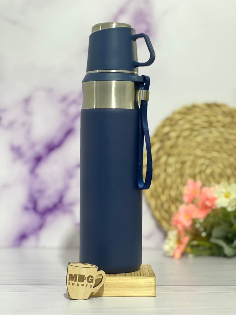فلاسک VACUUM BOTTLE فنجون دار بند پارچه ای 800 میل استیل 316 — تصویر ۲