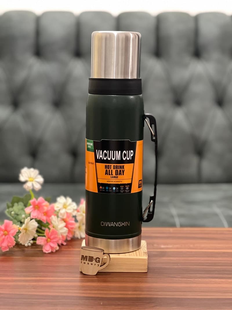 فلاسک دیوانجین VACUUM CUP بغل دسته دار 1000 میل استیل 304 — تصویر ۵
