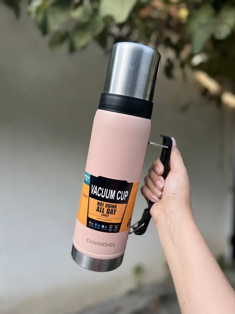 فلاسک دیوانجین VACUUM CUP بغل دسته دار 1000 میل استیل 304 — تصویر ۲