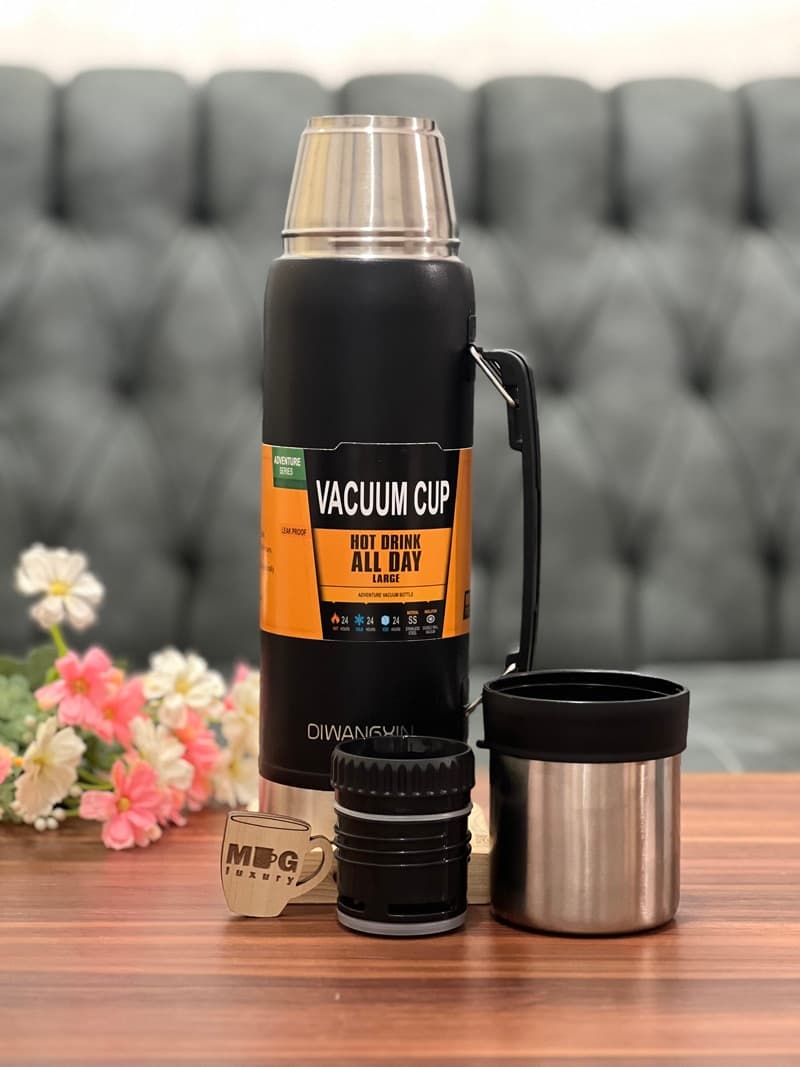 فلاسک دیوانجین VACUUM CUP بغل دسته دار 1000 میل استیل 304 — تصویر ۶