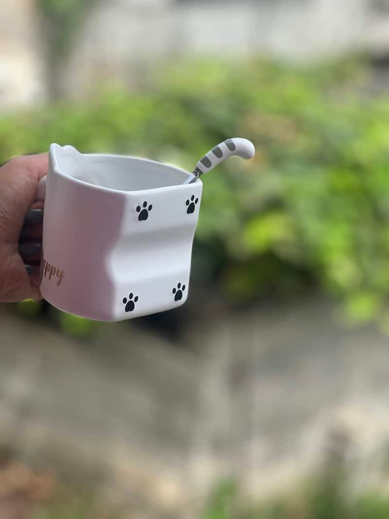 ماگ سرامیکی گربه دسته و قاشق دم — تصویر ۴