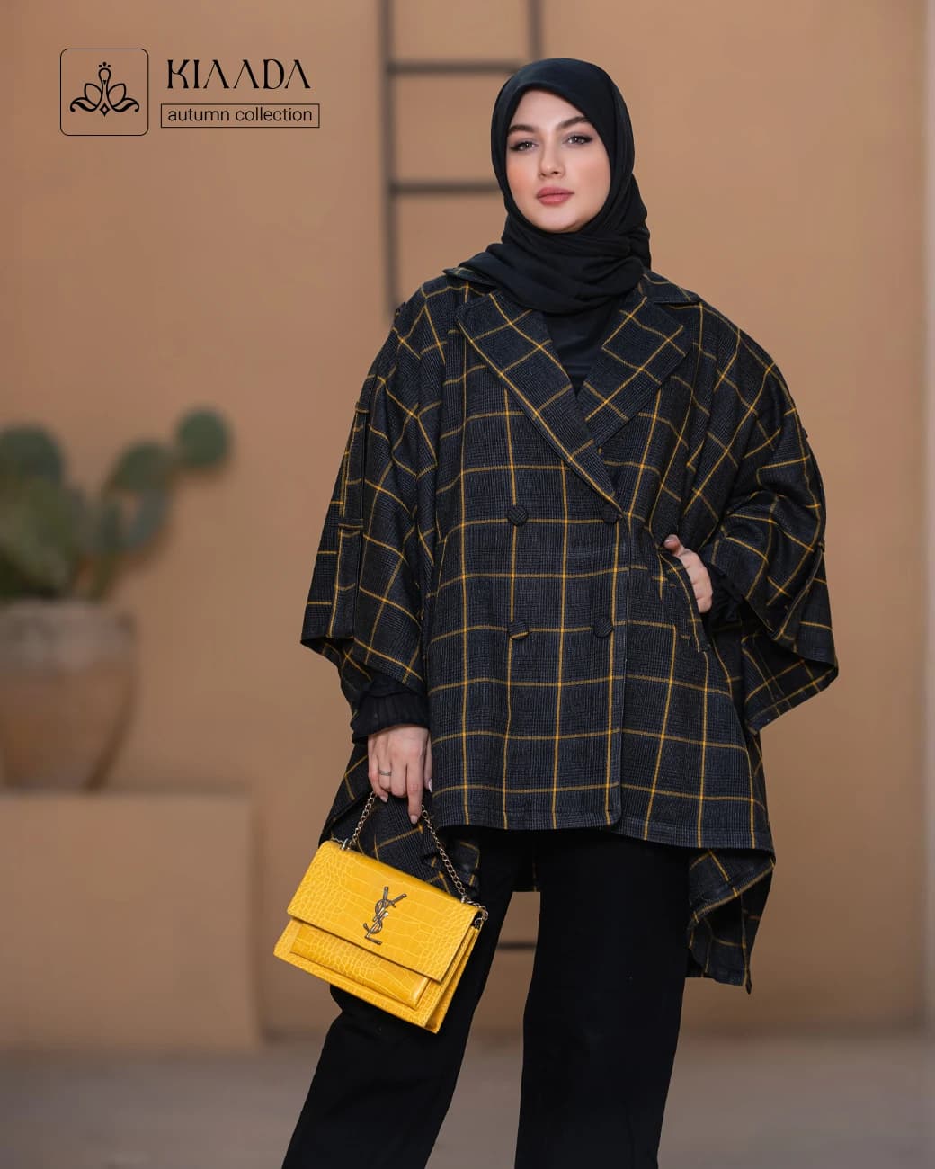 پانچو زنانه چهارخانه آرالیا — تصویر ۵