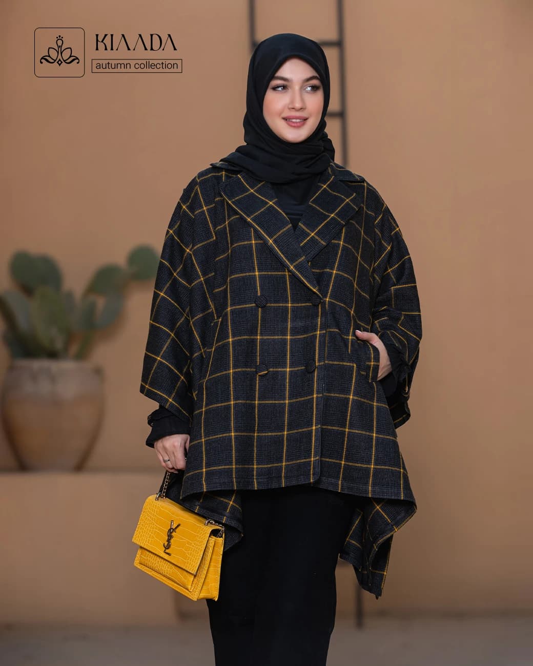 پانچو زنانه چهارخانه آرالیا — تصویر ۴