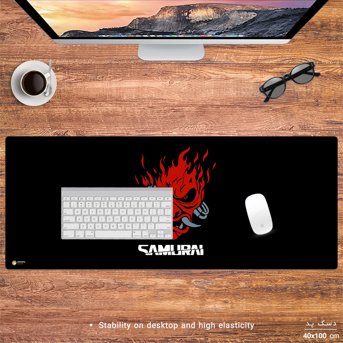 دسک پد هومرو مدل HX219 طرح سایبرپانک Samurai سایز 40×100 سانتی‌متر — تصویر ۳