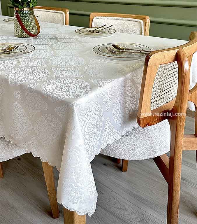 رومیزی ژاگارد رزین تاژ 8نفره مستطیل 250*150 طرح دایموند — تصویر ۲