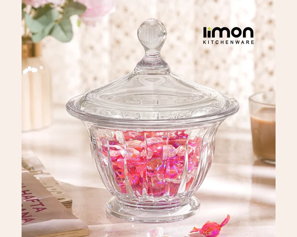 شکلات خوری گرد شیشه ای دربدار لیمون — تصویر ۵