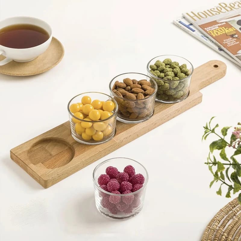 اردو خوری کاسه گرد 4 عددی پایه چوبی لیمون