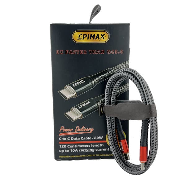 کابل شارژ دوسر تایپ سی بلند 60 واتی سوپرفست شارژ با گارانتی epimax ec23