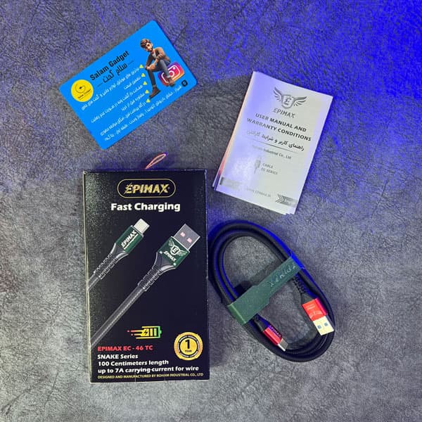 کابل شارژ تایپ سی سیلیکونی یکسال گارانتی EPIMAX EC46 — تصویر ۲