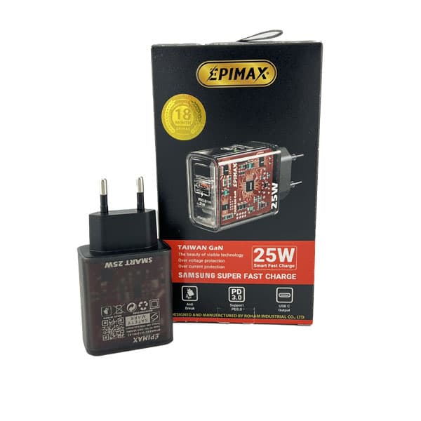 آداپتور سوپر فست شارژ 25 وات با خروجی و قطع کن هوشمند EPIMAX EU151