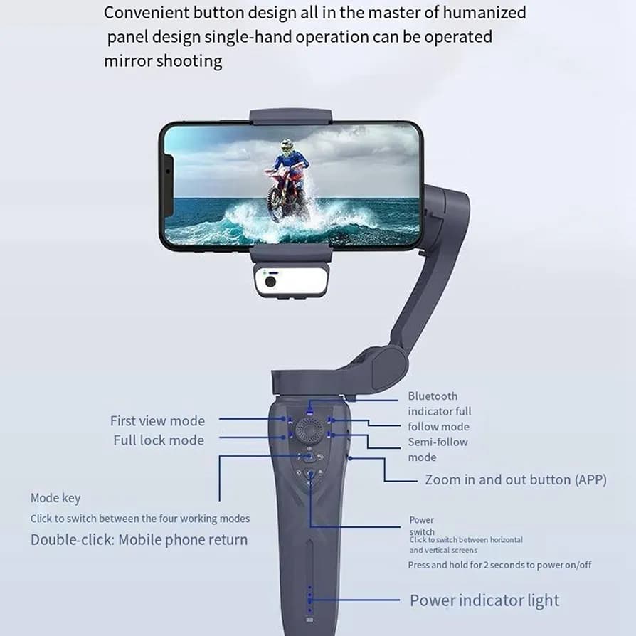 گیمبال موبایل لرزشگیر و دوربین اکشن مدل f12 3-axis foldable gimbal — تصویر ۶