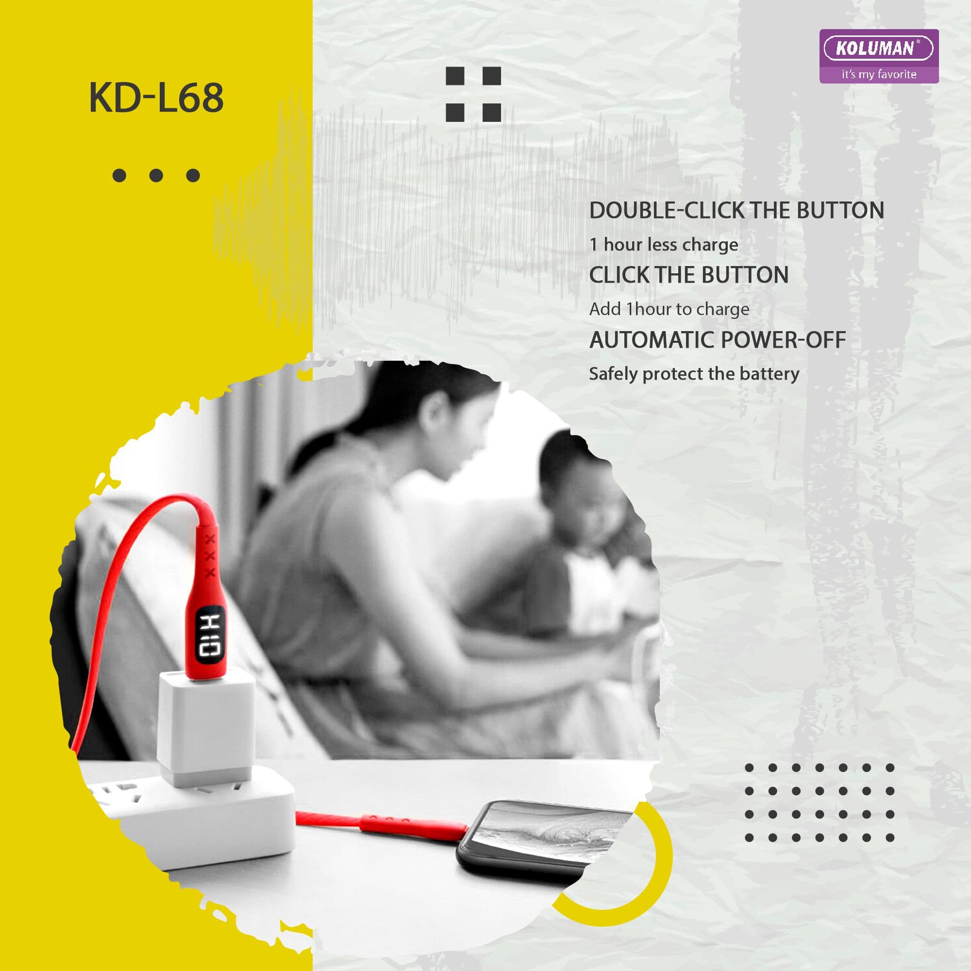 کابل تبدیل USB به USB -C کلومن مدل KD-L68 طول 1 متر مشکی