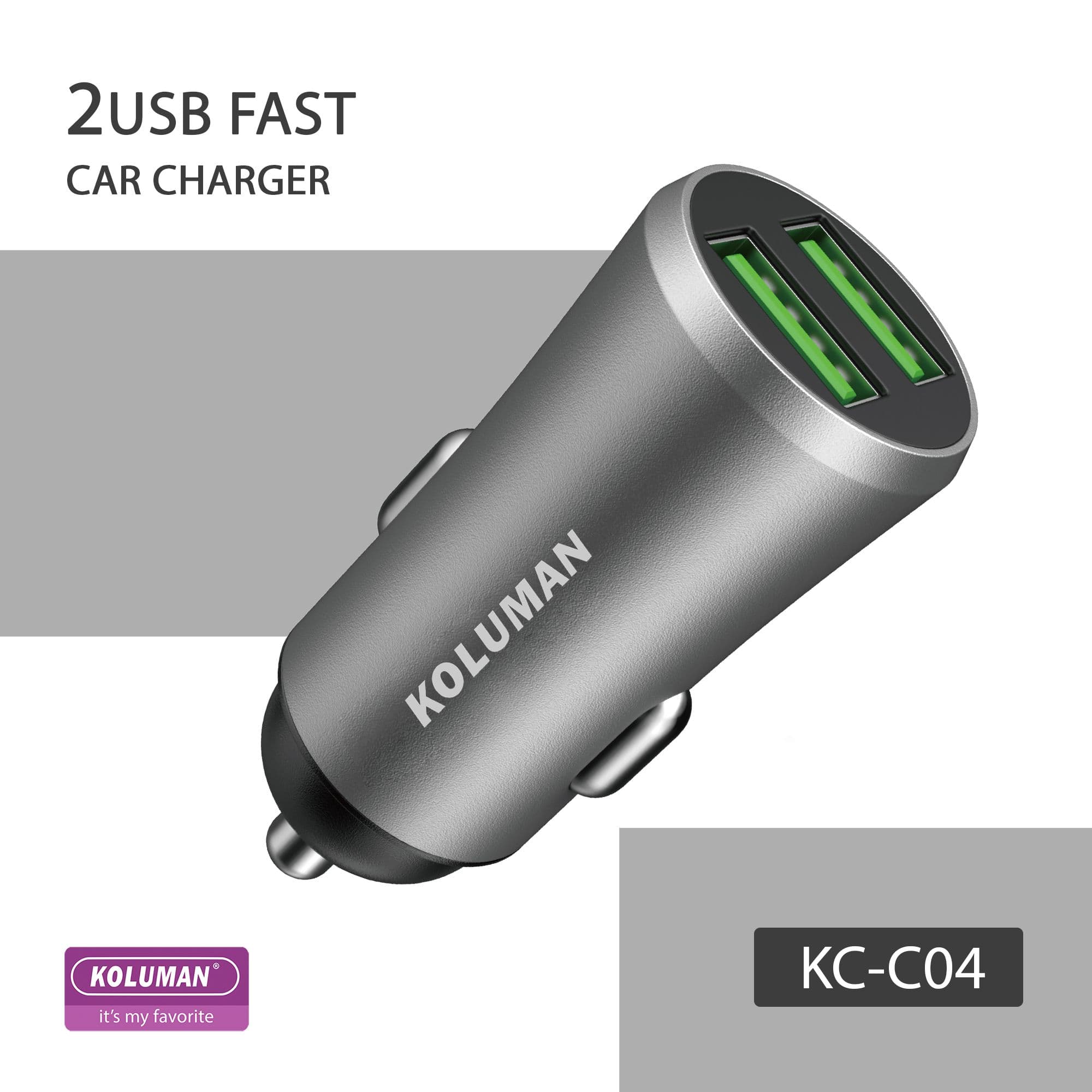 شارژر فندکی کلومن مدل KC – C04 به همراه کابل MICROUSB خاکستری گارانتی 12 ماهه تکنوپاز
