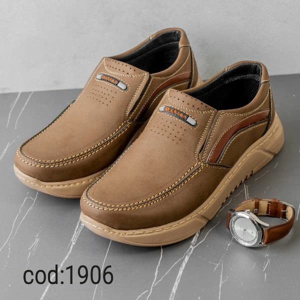 کفش بدون بند قهوه ای زیره کرم(1906(fashion — تصویر ۳
