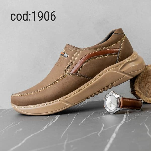 کفش بدون بند قهوه ای زیره کرم(1906(fashion