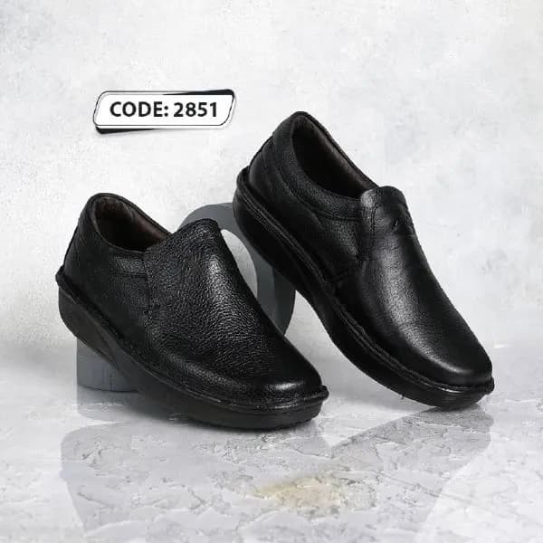 کفش چرم مشکی طبی زیره صاف Wilson (کد 2851) — تصویر ۳