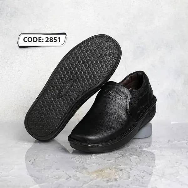 کفش چرم مشکی طبی زیره صاف Wilson (کد 2851) — تصویر ۴