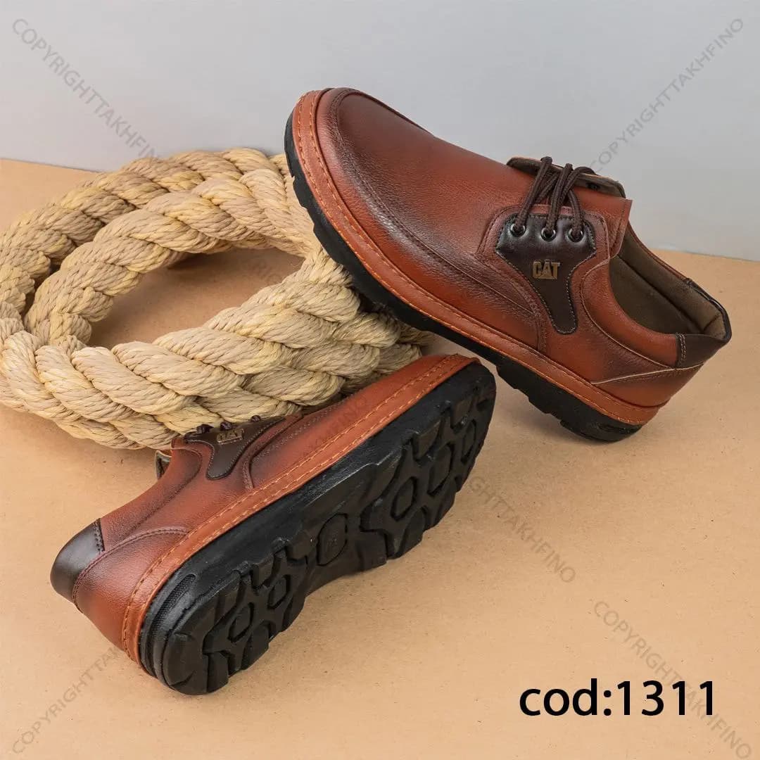 کفش کت مردانه قهوه ای بنددار زیره مشکی دوردوخت (کد1311) — تصویر ۳