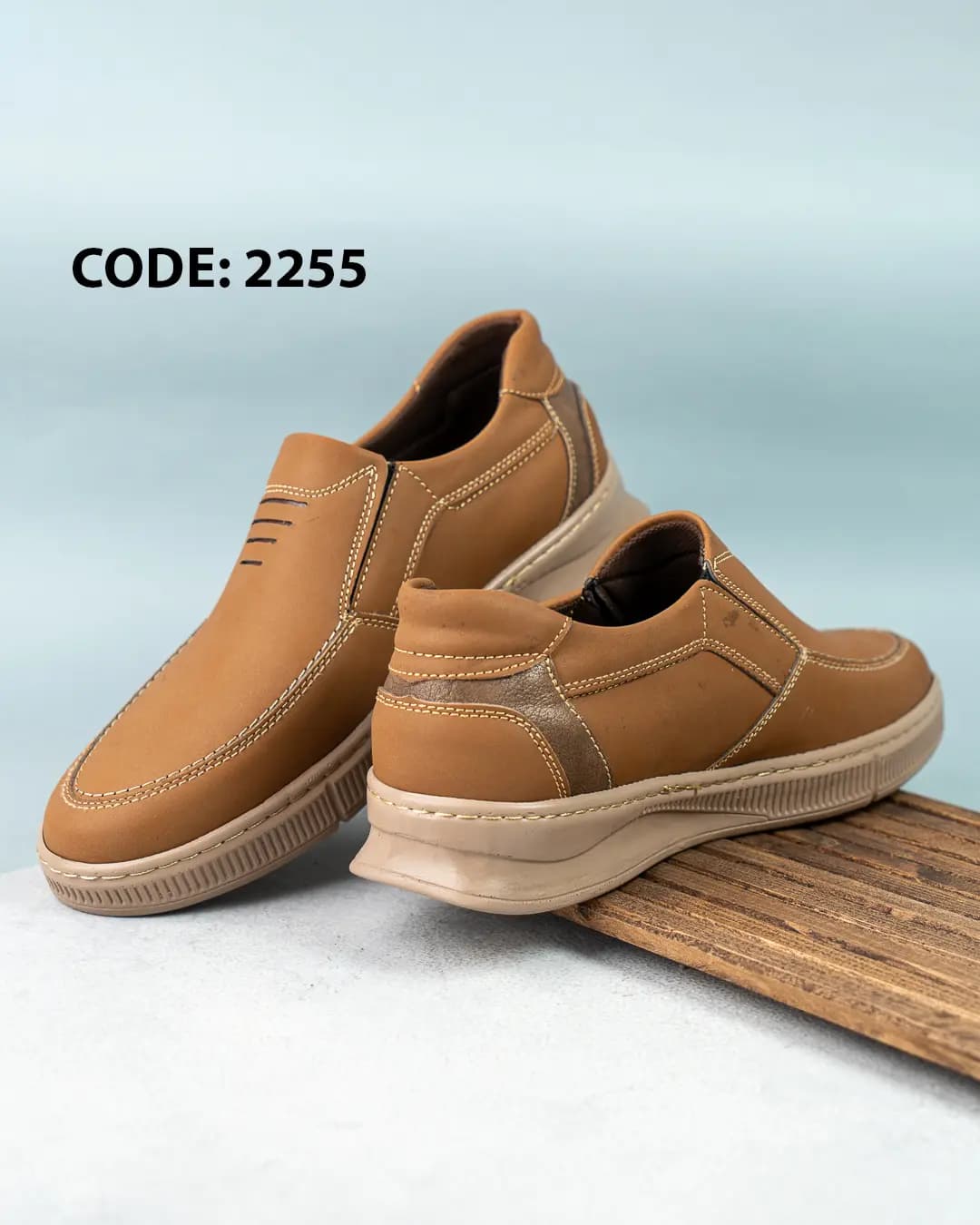 کفش بدون بند عسلی زیره کرم سایز بزرگ (کد 2255) — تصویر ۲