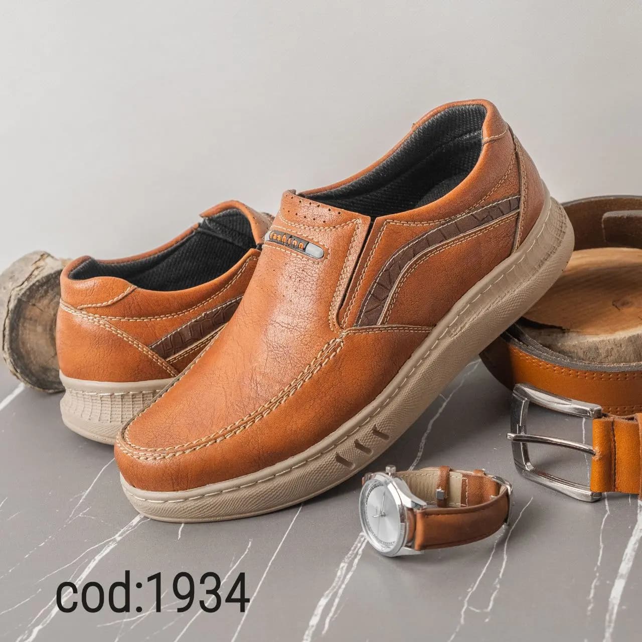 ;کفش عسلی بدون بند fashionزیره کرم(کد1934) — تصویر ۲