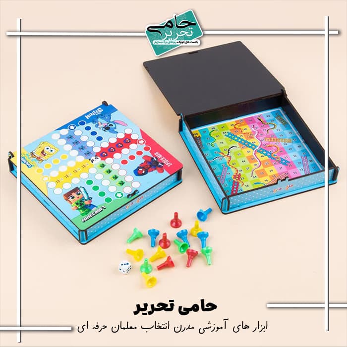 بازی منچ و مارپله جعبه چوبی طرح پسرانه | گیفت
