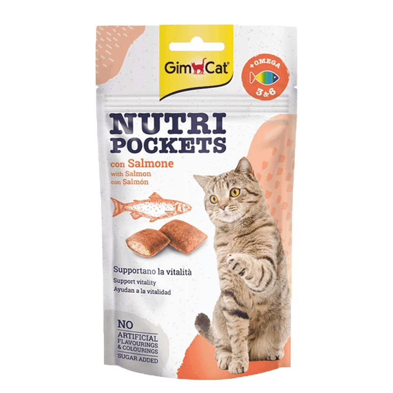 تشویقی مغزدار جیم کت Nutri Pockets با طعم ماهی سالمون