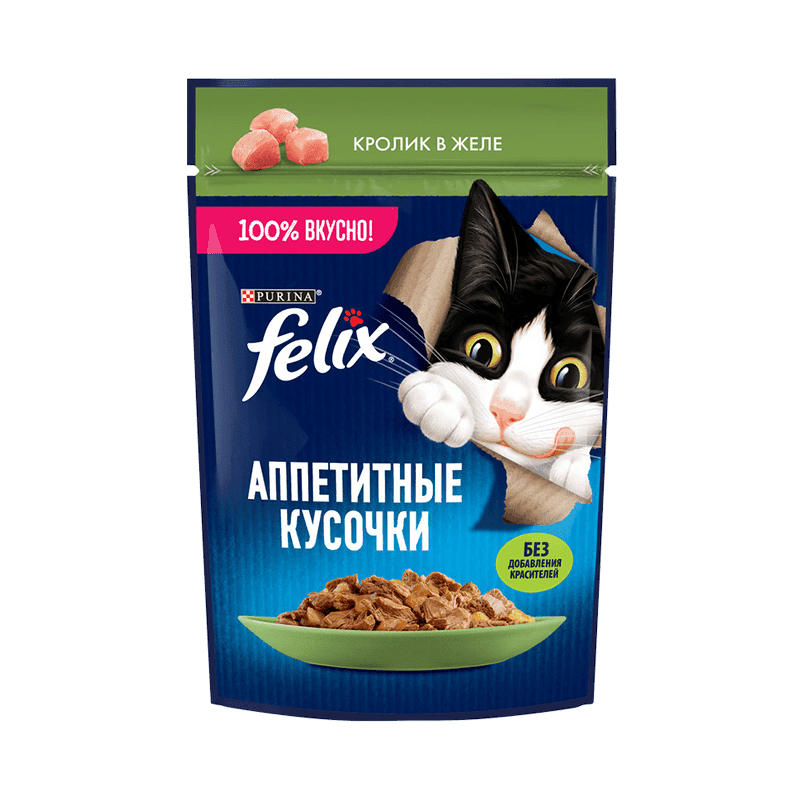 پوچ گربه فلیکس Felix با طعم گوشت خرگوش در ژله