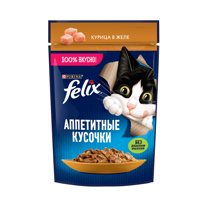 پوچ گربه فلیکس Felix با طعم مرغ در ژله