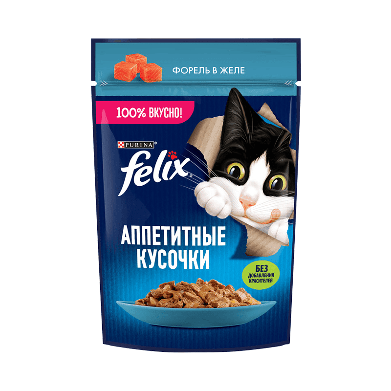 پوچ گربه فلیکس Felix با طعم ماهی قزل آلا در ژله