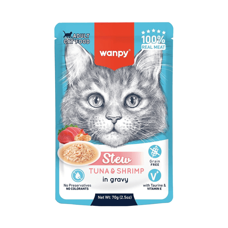 پوچ خورشتی گربه ونپی Wanpy با طعم ماهی تن و میگو در سس