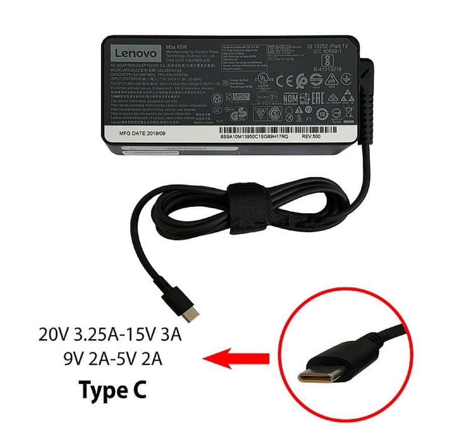 آداپتور لپ تاپ لنوو 20V 3.25A Type C مناسب شارژ سریع و ایمن لپ تاپ‌های جدید