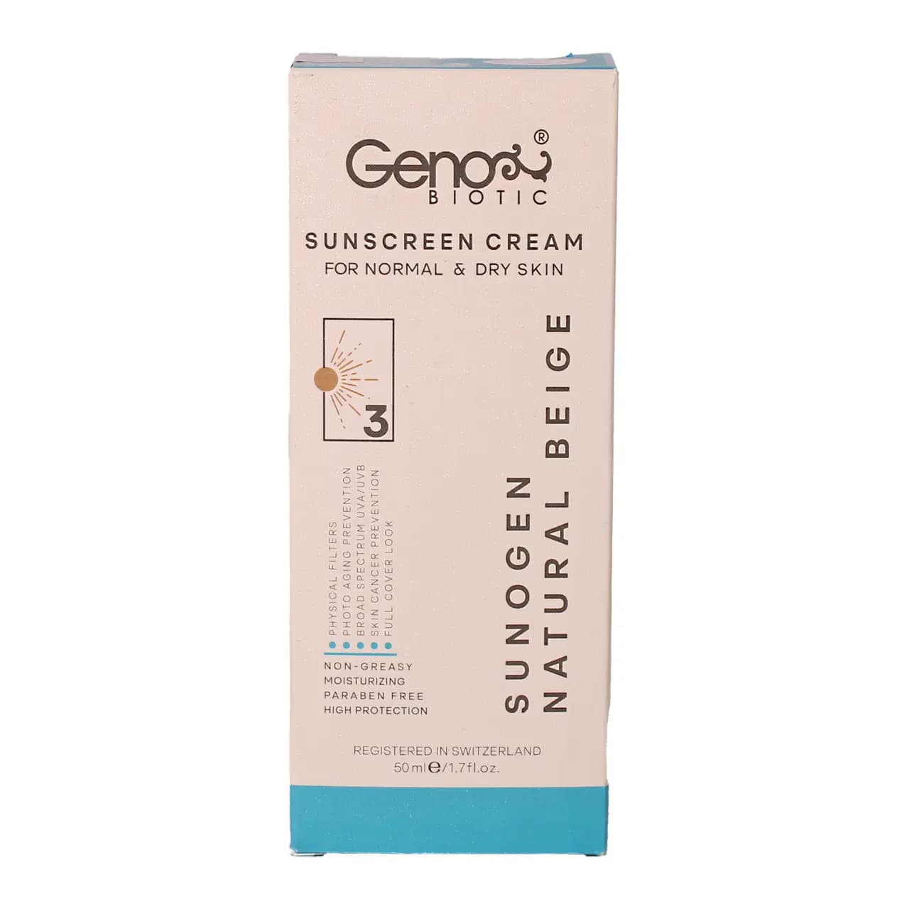 کرم ضد آفتاب پوست خشک SPF50 سانوژن ژنوبایوتیک