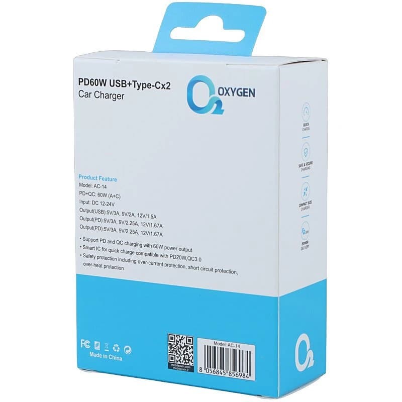 شارژر فندکی 60 وات اکسیژن AC-14 | PD + QC3.0 + 3 پورت — تصویر ۳