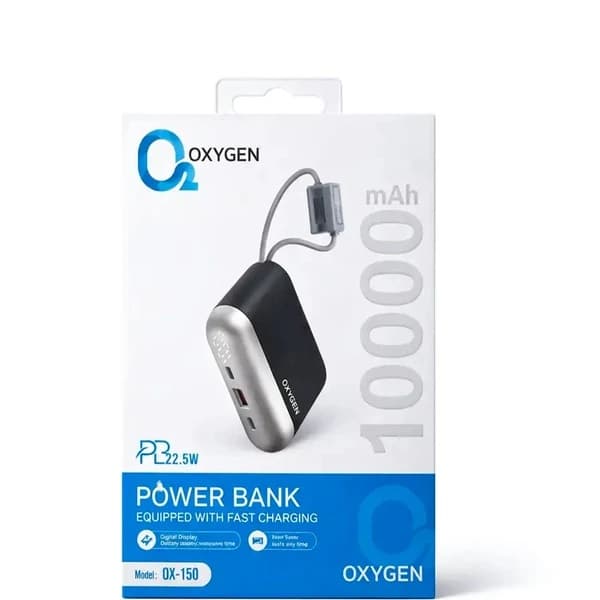 پاوربانک 10000 اکسیژن OX-150 | فست شارژ 22.5 وات + 4 خروجی + نمایشگر دیجیتال — تصویر ۲