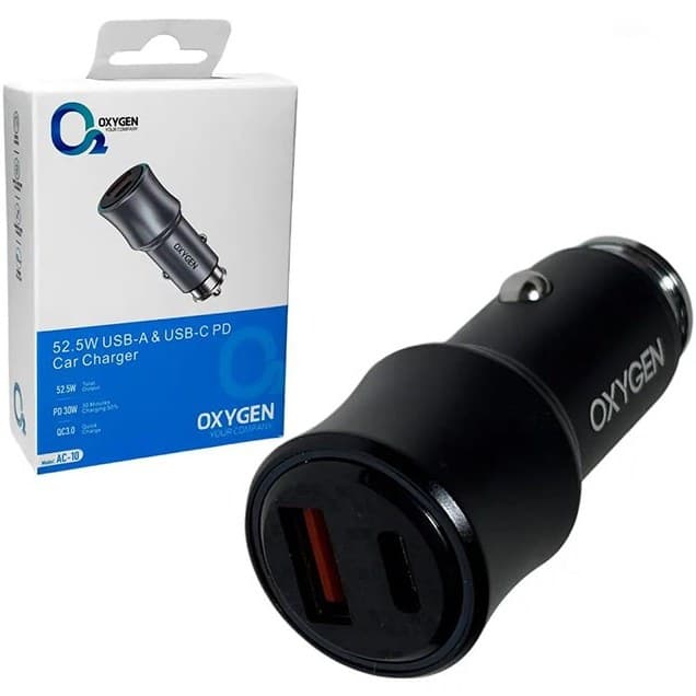شارژر فندکی 52.5 وات اکسیژن مدل AC-10 | دو پورت USB و Type-C — تصویر ۲