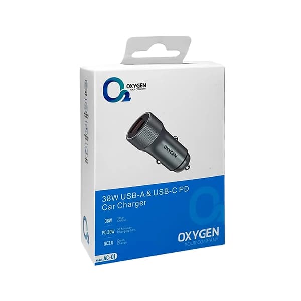 شارژر فندکی 38 وات اکسیژن AC-01؛ دو پورت برای شارژی سریع و مطمئن در خودرو — تصویر ۲