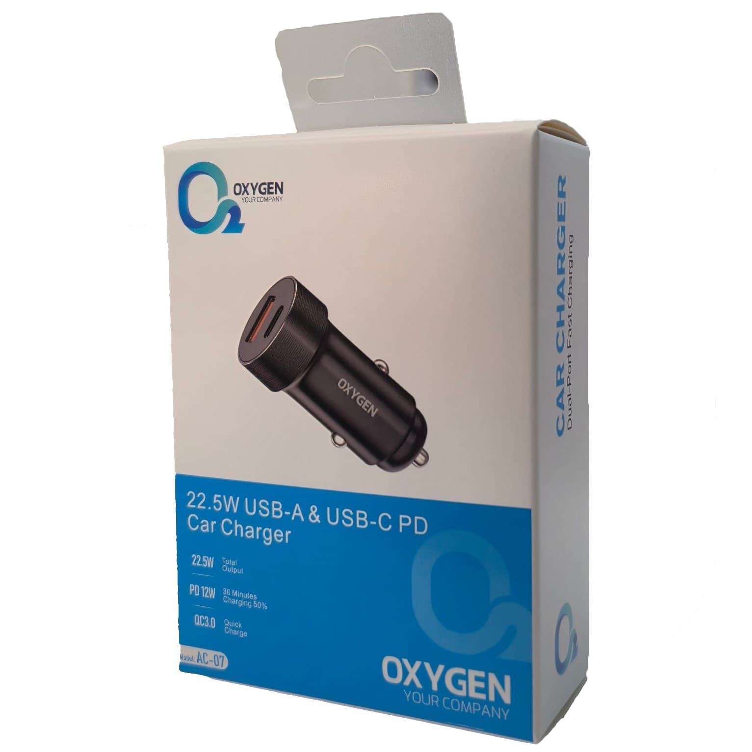 شارژر فندکی 22.5 وات اکسیژن مدل AC-07 | مجهز به پورت USB + Type-C — تصویر ۲