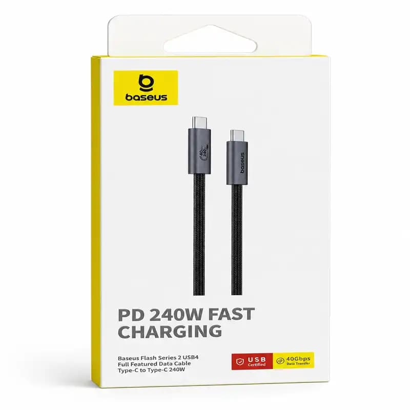کابل شارژ تایپ سی باسئوس مدل Type-C PD 240W USB 4 40Gbps 100 CM‬
