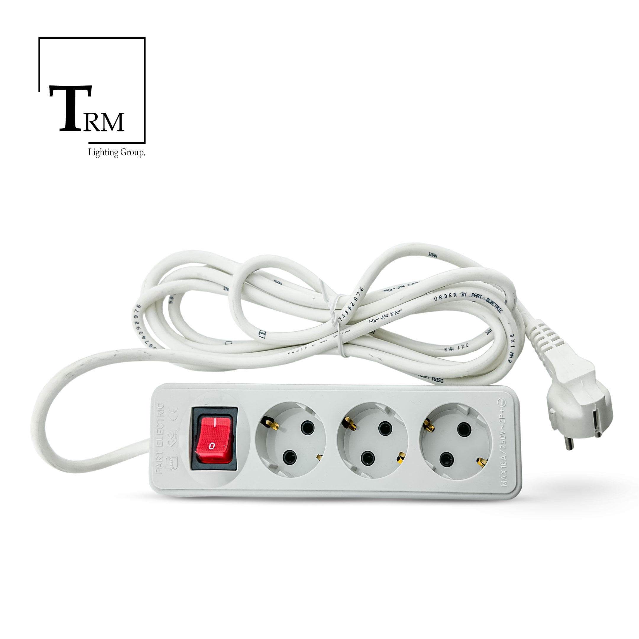رابط 3 خانه پارت الکتریک ارت‌دار باکلید کابل 5 متری مدل شهاب