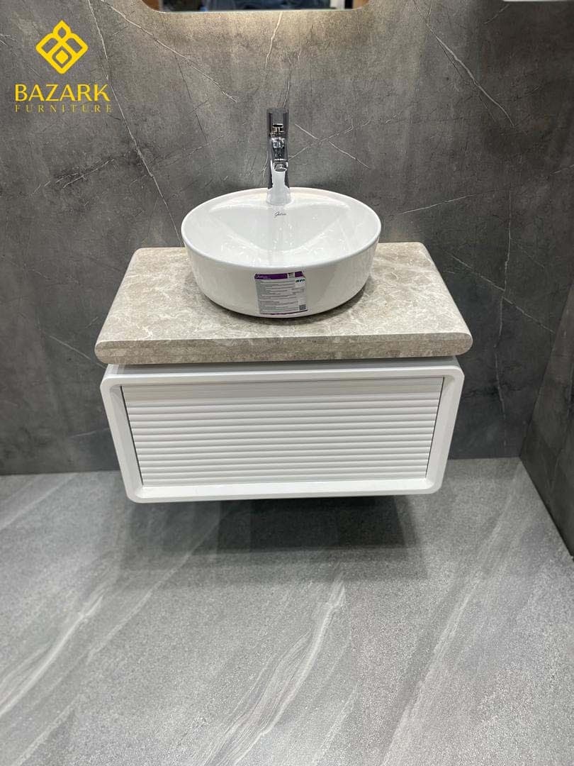 روشویی سنگی کابینت دار مدل بامبو با سنگ مشکی