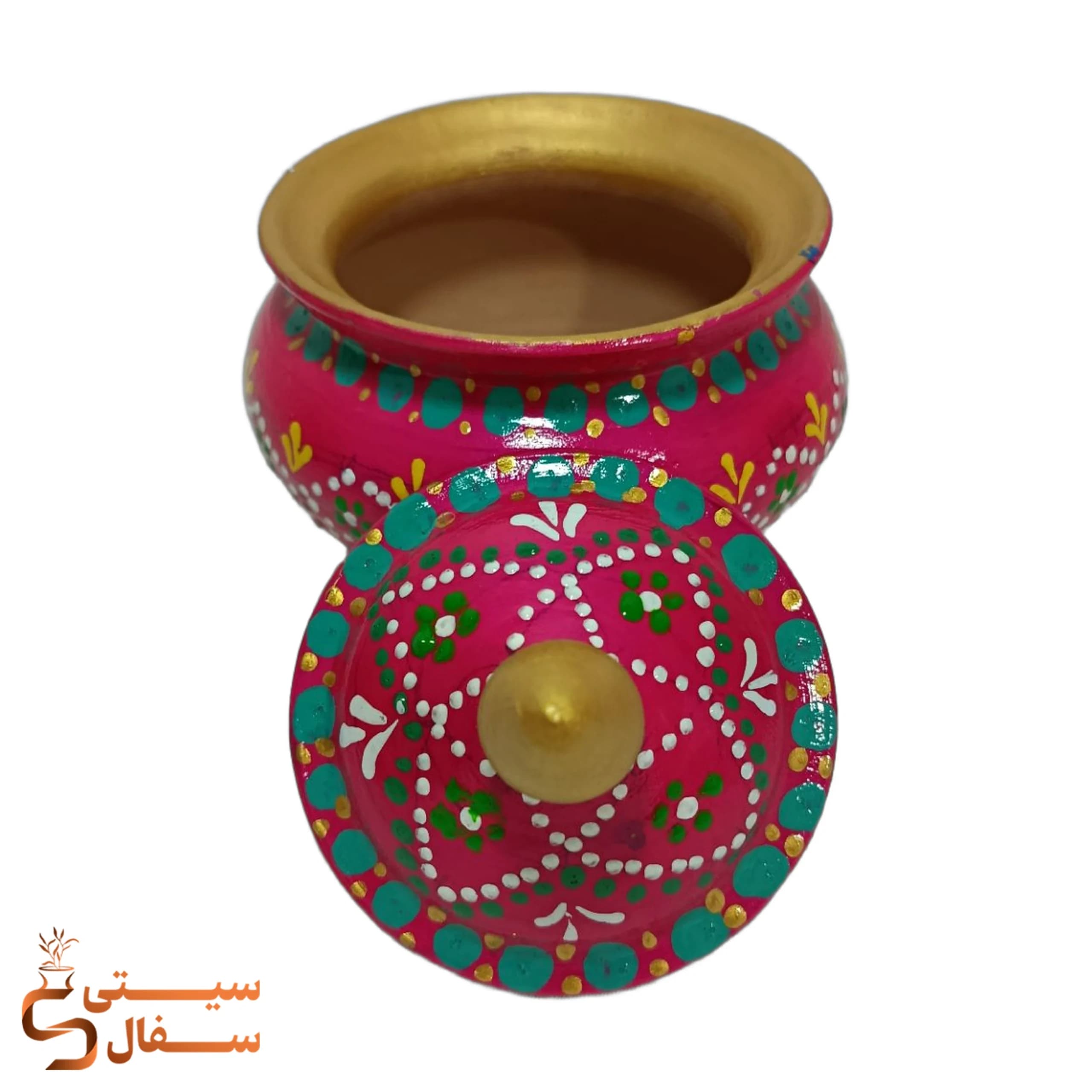 قندان نقطه کوبی سرخابی سفالی طرح سنتی | سیتی سفال